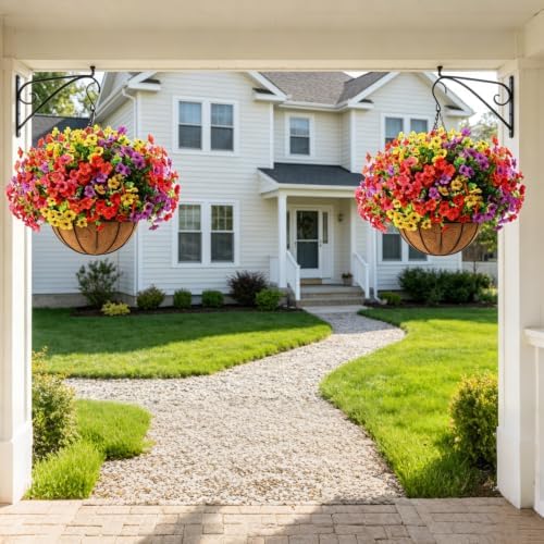 2 Set Artificial Flowers Hanging Baskets for Outdoor Silk Flowers - Image 5