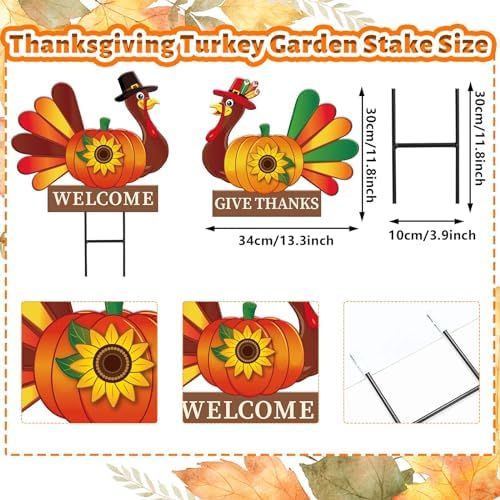 JarThenaAMCS 2 Pack Thanksgiving Fall Metal Garden Stakes Decorations Turkey Pumpkin Welcome Yard Sign for Autumn Harvest Outdoor Lawn Patio Walkway - Image 2