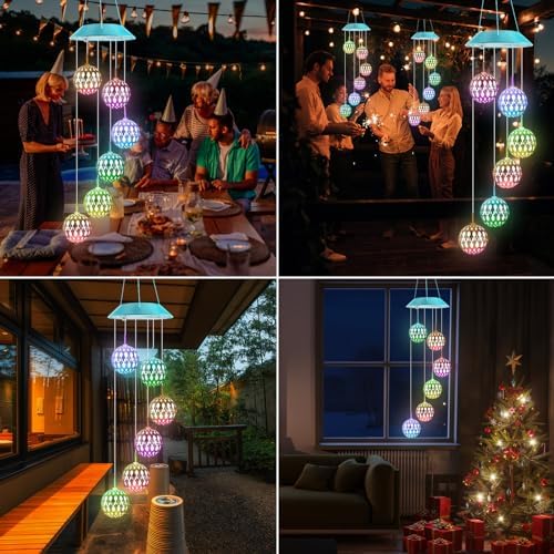 Solar Wind Chimes Outdoor,Color Changing Moroccan Ball Gift for Mom Grandma - Image 6