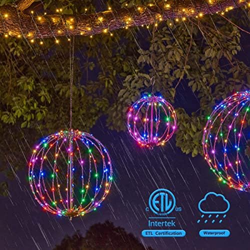 Christmas Ball Light Sphere, 10IN 48LED Hanging Tree Light and Pathway Lights with Hook and Stake, Foldable Metal Frame Light Ball for Outdoor Garden, UL Listed, Brown Frame, RGB - Image 4