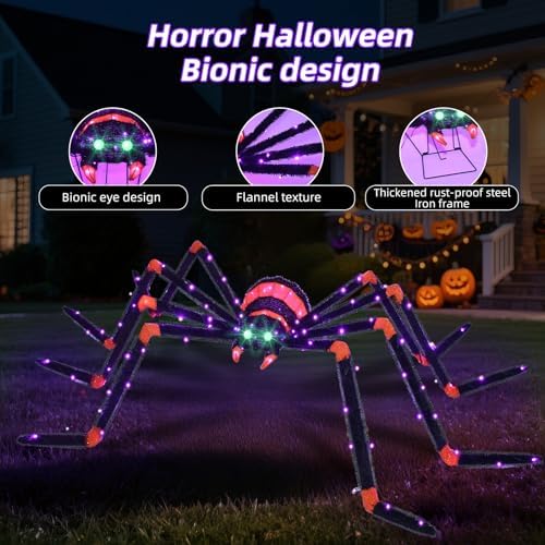 HOYECHI Halloween Decorations Giant Spider 6.8ft - Big Spider Holiday Decor Outdoor, Light Up Spider with 115 LED Lights for Front Yard Porch Gardens Party Outside Halloween Decorations - Black - Image 2