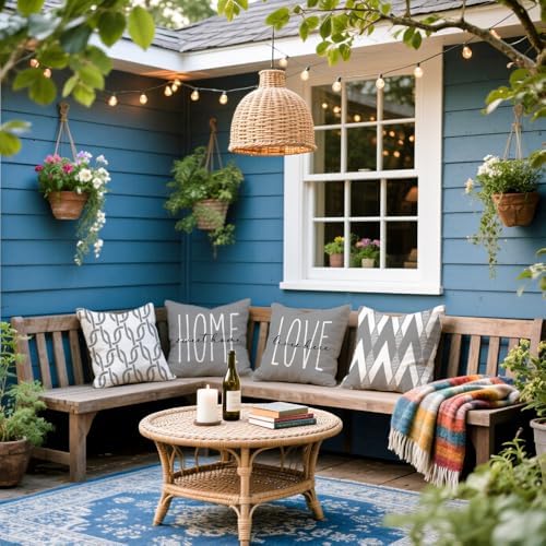 Waterproof Outdoor Pillow Covers 18x18 Inch Set of 4 Modern Geometric Pillow Covers for Patio Furniture Garden Sofa - Image 3