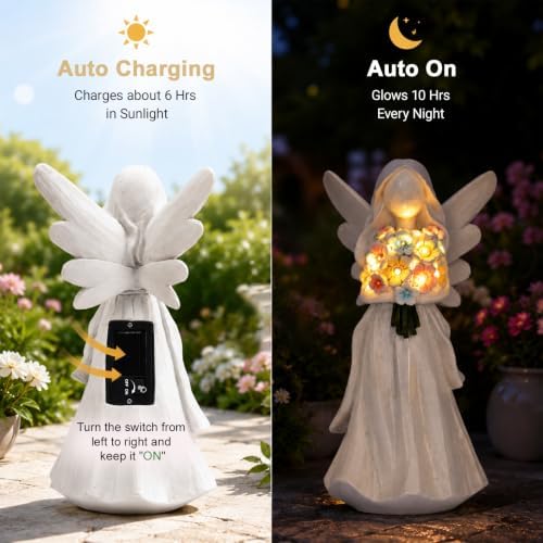 Goodeco Solar Angel Statue with Bouquet LED Light Garden Decor - Image 3