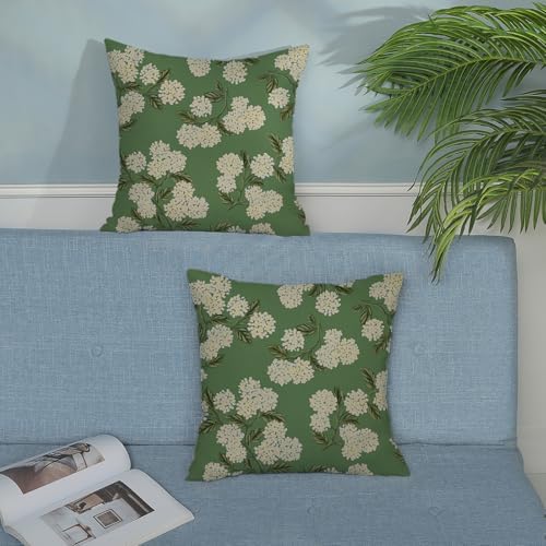 Sage Green Spring Pillow Covers 16x16 Inch 2 Pcs Yellow Hydrangea Flower Decor Throw Pillows Vintage Floral Seasonal Summer Outdoor Decoration Pillowcase Linen Cushion Cover for Couch Sofa - Image 3