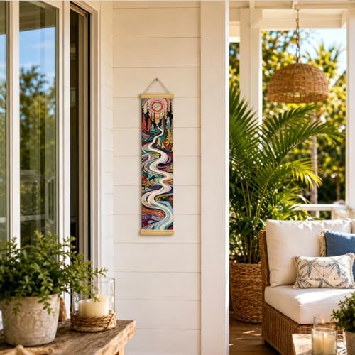 Forest River Porch Decor Banner, 31.5 x 7.8 Inch Canvas Hanging Banner with Wooden Rods, Colorful Mountain Landscape Wall Accent for Cabin Entryway, Patio, Indoor Outdoor Display - Image 6