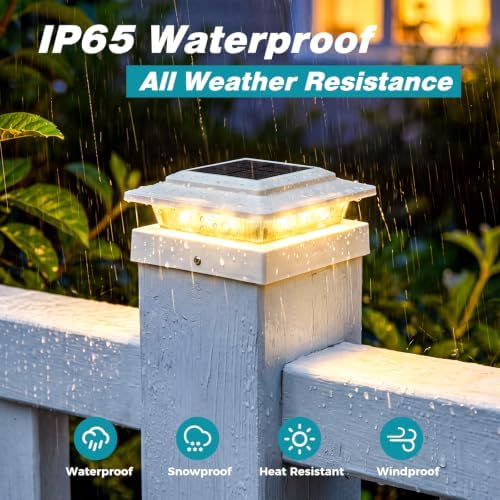 kolpop 4x4 Solar Post Cap Lights Outdoor 4Pack- 3 Color Temperatures&2 Level Brightness, IP65 Waterproof, 16 LED Fence Deck Post Light Solar Powered Only for 4×4/3.5×3.5 Wood/Vinyl Posts(White) - Image 5