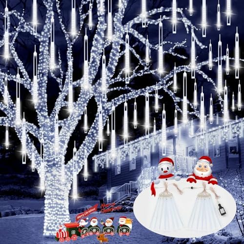 2 Pack Christmas Lights Outdoor 16 Tubes Meteor Shower Lights Cool White by Halloween