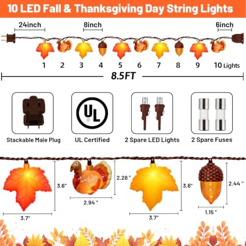 8.5Ft Fall Thanksgiving Decor String Lights, 10 LED Maple Leaves Acorn Turkey Lights Home Porch Fireplace Autumn Harvest Party, Indoor Outdoor Thanksgiving Decor, Plug in - Image 2