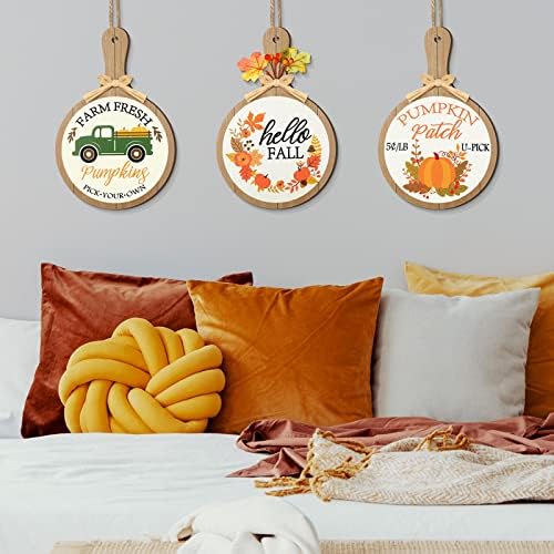 3 Pcs Hello Fall Signs Pumpkin Decor Wooden Fall Decorations for Home Vintage Fall Decor Pumpkin Sign Farm Fresh Home Wall Decor Autumn Harvest Farmhouse Wood Hanging Signs for Home Kitchen Decor - Image 6