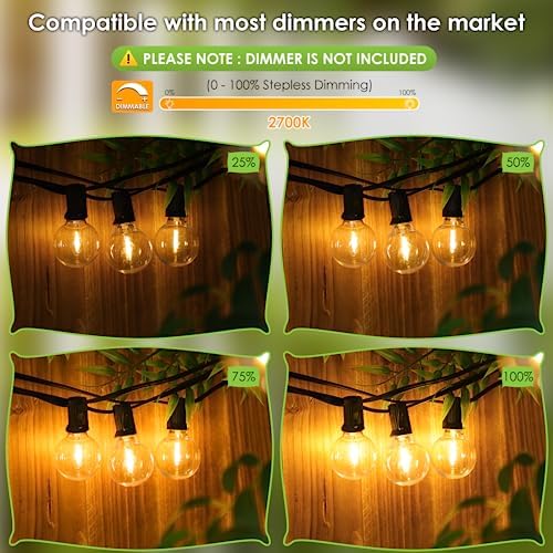 Mlambert 100Ft LED Outdoor String Lights, Dimmable Patio Lights, Waterproof Shatterproof 53 G40 Globe Bulb String for Backyard Bistro-Black 1 Pack - Image 5