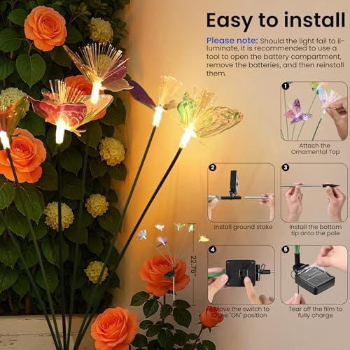 Solar Garden Lights,4Pack Swaying Butterfly Lights Garden Decor - Image 4