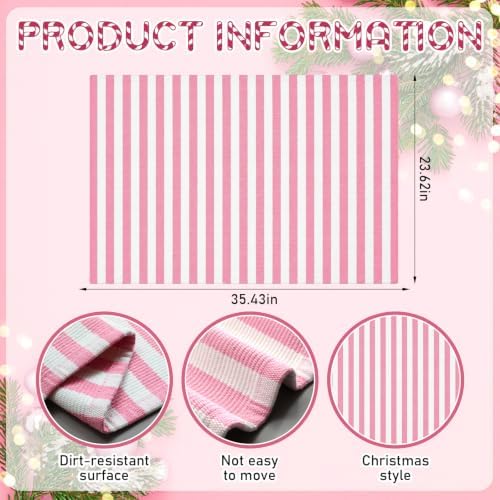 Moucuny Christmas Pink and White Vertical Stripe Outdoor Rug 2' X 3'Doormat - Image 2