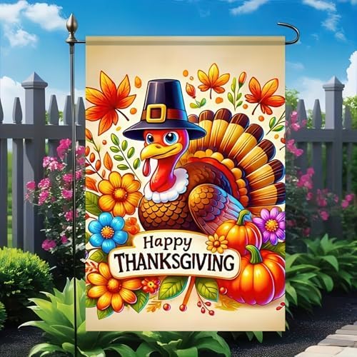 BlissYard Happy Thanksgiving Turkey Garden Flag 12x18 Inch Fall Yard Decor - Image 5