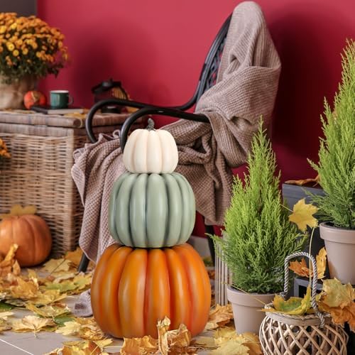Wesiti 2 Pcs 21.3'' Large Fake Outdoor Stacked Pumpkins for Front Porch - Image 7