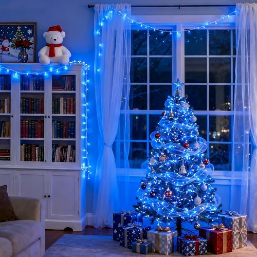 JMEXSUSS Connectable 100 LED Blue Christmas Lights Clear Wire - Image 3