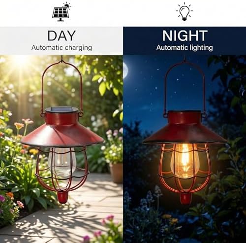 YAKii 6 Pack Solar Lantern Hanging Waterproof Outdoor Metal Solar Lamp with Warm White Light Decorate for Yard Garden Pathway Patio Porch (Red) - Image 4