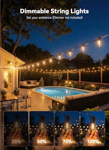 Minetom 53FT Outdoor String LED Patio Lights Waterproof,Shatterproof S14 Vintage Edison Bulbs,Commercial Grade Outside Hanging Lights Waterproof for Porch Deck Garden Backyard Balcony Cafe Bistro - Image 2