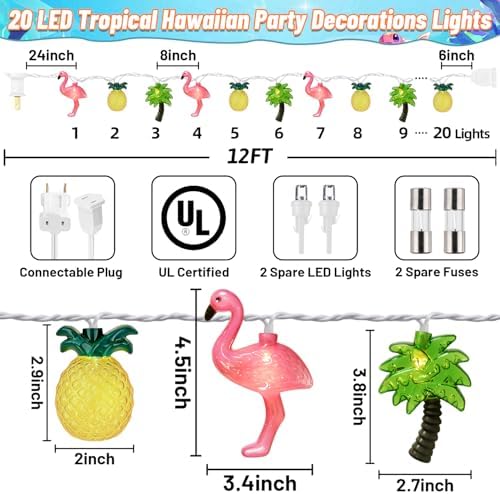 PASUTO 20LED Hawaiian Party Decorations String Lights, 12FT Summer Beach Decor Lights, Flamingo Pineapple Palm Tree Lights for Pool Beach Tropical Summer Party Indoor Outdoor Decorations - Image 3