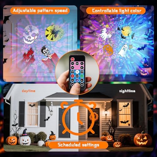 Halloween decorations outdoor, 2-In-1 Halloween Projector Lights outdoor with Remote Control(Ocean Wave & Patterns), Three Fixing Methods, Timer, 12 Slide &15 Colors for Halloween, Christmas, New Year - Image 3