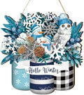 Spiareal Winter Welcome Sign Wood Blue White Hello Winter Front Door Decor by Spiareal