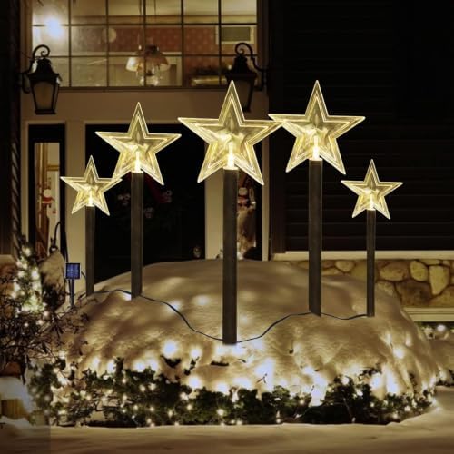 Christmas Decorations Outdoor, Solar Stars Pathway Lights, 5 PCS by ILLUMINEW