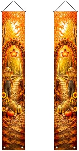 IVN Fall Scarecrow Porch Banner Pumpkin Autumn Decor 2 Pcs by IVN