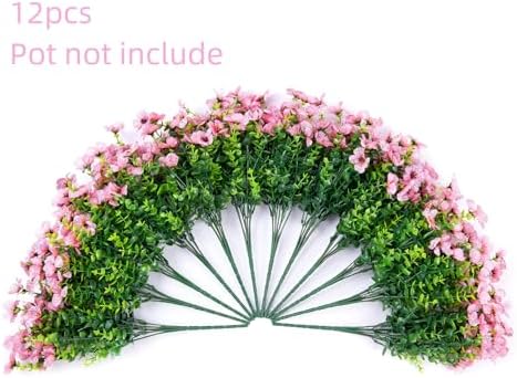 HyeFlora Artificial Flowers for Outdoor Indoor Garden Home Decoration, Faux Flower Daisy with Eucalyptus Leaves Fake Plants Greenery Boxwood Porch Patio, 12 Bundles (Pink) - Image 5