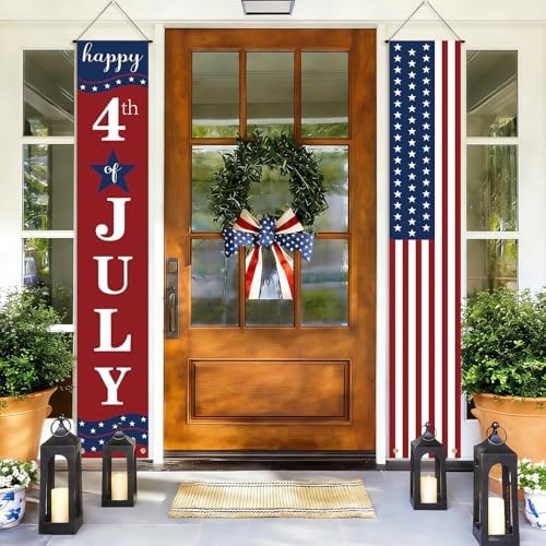 4th of July Decorations Banner Set of 2, 12" x 71" Patriotic American Flag Banners Decor for Home Office School Yard Lawn Porch Front Door, Fourth of July Memorial Day 250th Anniversary Hanging Decoration Indoor Outdoor - Image 6