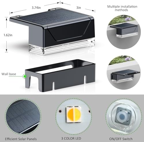 Solar Fence Lights Outdoor - 3000/4000/6000K 3 Mode, IP65 Waterproof Fence Lights Solar Powered, Dusk to Dawn Solar Light for Outside, Backyard/Step/Patio/Deck/Stair Railings and Wall (12 pack) - Image 6