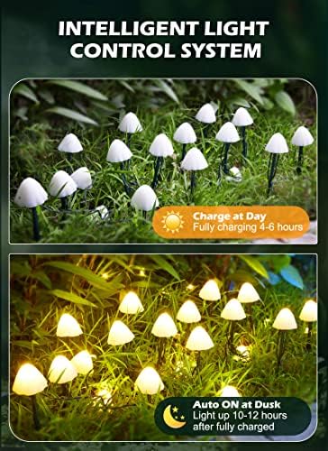 Solar Mushroom Garden Lights for Outside, 20 LED 32.8FT Solar Pathway Lights Outdoor Waterproof for Fence with 8 Lighting Modes for Patio Yard Decorative - Image 4