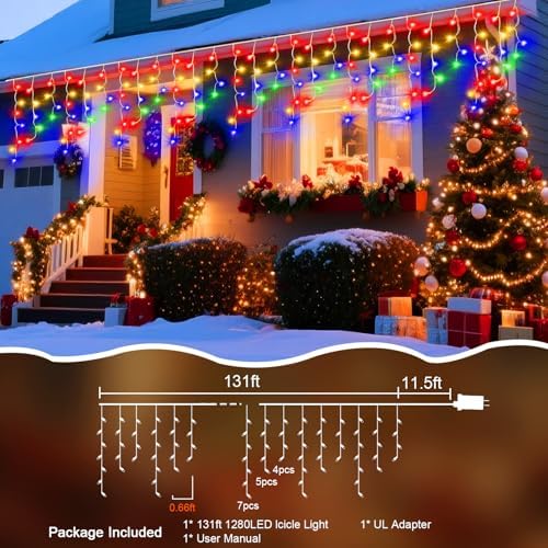 131 Ft String Lights for Outside, 1280 LED Christmas Lights Outdoor Plug in, Christmas String Lights with 8 Modes & Timer for Holiday, Party, Wedding, House, Patio, Outdoor Decor(Multicolor) - Image 2