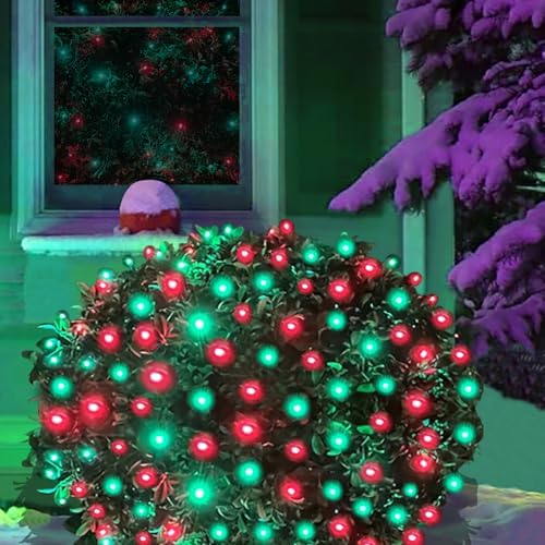 HISHINY LED Christmas Net Lights Outdoor,6ftx6ft 144LED Green Wire, Connectable Indoor Outdoor Bush Mesh Net Lights String for Halloween Christmas Party,Shrub,Yard,Tree（Red & Green） by HISHINY