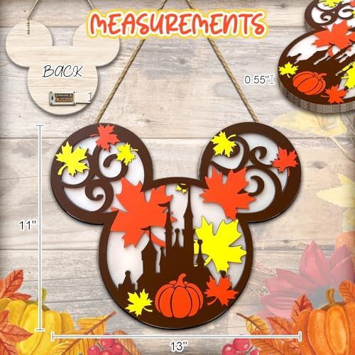 Fall Wreath Mouse Pumpkin Lantern Thanksgiving Door Hanging Sign with Light - Image 3