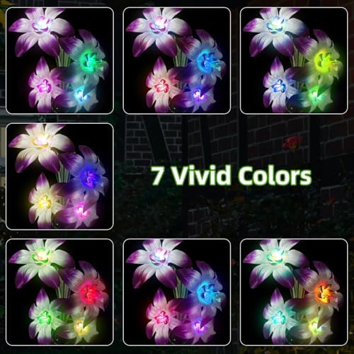 Solar Garden Lights Outdoor - Solar Flowers Lights Outdoor Decorative Waterproof, 40 Hour Coloring Changing Lily Flower Yard Pathway Light Solar Powered, Cemetery Decoration, Backyard Decor, 4pcs - Image 5