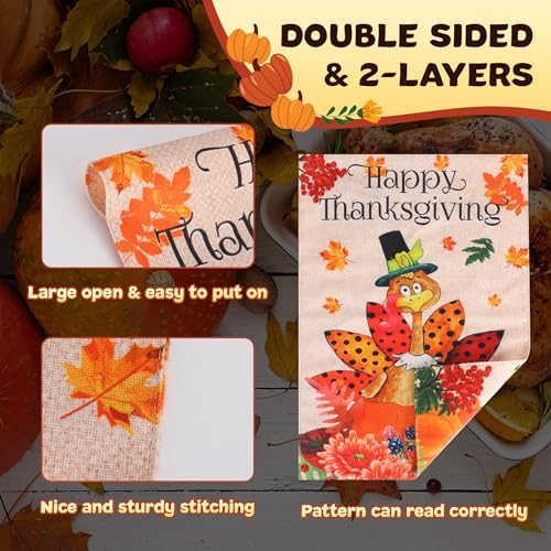 Lighted Thanksgiving Turkey Garden Flag 12 x 18 Inch Double Sided Outside,Solar Light Up Happy Thanksgiving Decorative Yard Flag Holiday Outdoor Decoration - Image 5