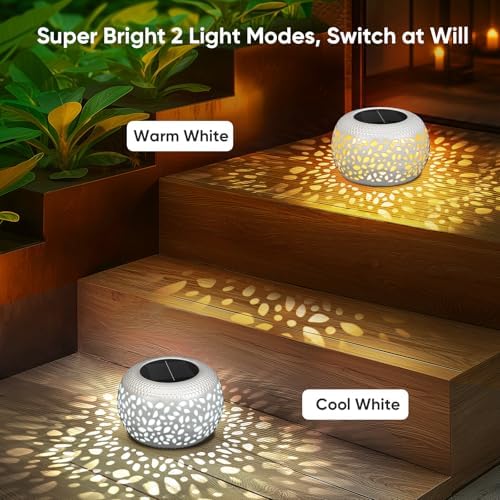 Solar Lanterns Outdoor Waterproof: 2 Pack White Cutout Metal Solar Lantern - Image 3