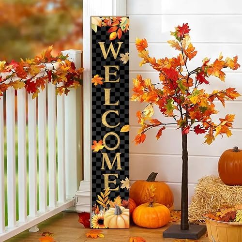 Fall Wooden Porch Sign 47" Autumn Pumpkin Maple Leaf Front Door Welcome Sign Vertical Standing Sign For Garden Home Yard Farmhouse Thanksgiving Decor by Unknown