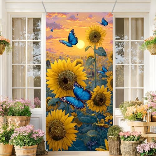 Front Door Covers Decorative, Spring Flower Design Door Curtain 70.8 x 35.4 Inch for Porch Outdoor Indoor Home Decor (Colorful-252) - Image 6