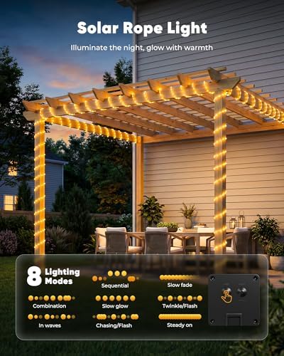 Brightown 39FT 100LED Solar Rope Lights Outdoor Waterproof, Warm White - Image 4