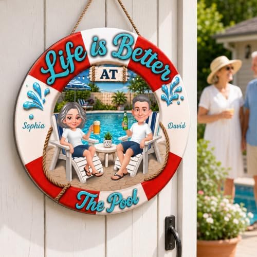 Personalized Life Is Better At The Pool Wood Sign, Gift For Couple, Husband, Wife, Summer Porch, Patio, Bar, Pool Decoration - Image 5