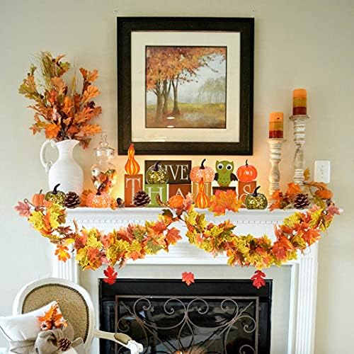 DearHouse 2 Pack Fall Garland Maple Leaf, 5.9Ft/Piece Hanging Vine Garland Artificial Autumn Foliage Garland Thanksgiving Decor for Home Wedding Fireplace Party Christmas (Light Green) - Image 3