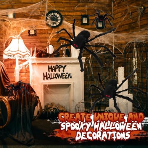 Giant Spider 2.46 Ft, 4 Packs Halloween Decorations Fake Halloween Decor Spiders Large, Furry Spiders for Outdoor Indoor Yard Home Costumes Party House Décor, 2.46Ft*2/0.98Ft*2 - Image 5