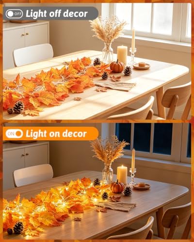 2Pack [8 Lighting Modes & Timer] Fall Decor Maple Leaf Garland with Lights 80LED Battery Operated Waterproof, Fall Decorations for Home Outdoor Indoor Thanksgiving Decor Halloween Friendsgiving Autumn - Image 4