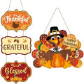 Thanksgiving Decoration Wood Pumpkin Turkey Door Wall Wreath for Front Door Sign Thankful Blessed Grateful, Pumpkin Sign for Fall Autumn Harvest Home Thanksgiving Party Outdoor Halloween Decoration by Sophena
