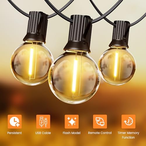 OHLUX 35FT Solar String Lights Outdoor, Waterproof Solar Patio Lights with Remote, 17 Shatterproof LED Filament G40 Globe Bulbs, 2200K Soft White, Dimmable Outside Hanging Light for Backyard Deck - Image 3