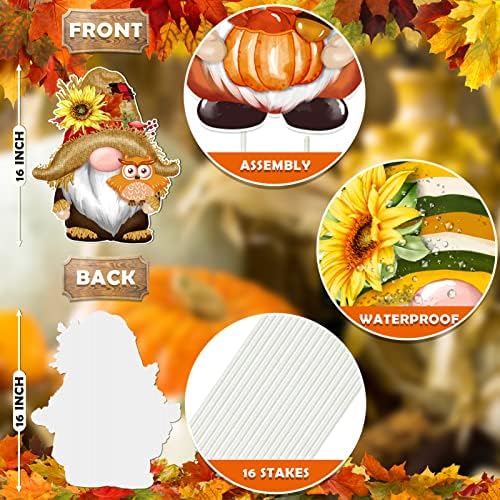 TREWAVE Fall Thanksgiving Yard Signs Decoration 8 Pcs Gnomes Yard Stakes - Image 2