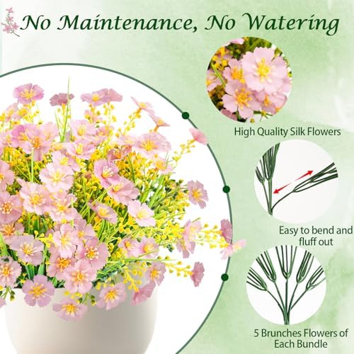 6 Bundles Artificial Flowers Outdoor UV Resistant Faux Plants, Light Purple - Image 3