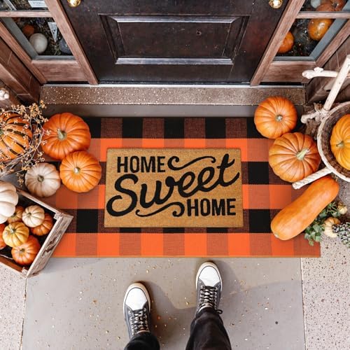 Uphome Bufflo Plaid Outdoor Rug 2'x4.3', Fall Decor Checkered Front Door Mat, Indoor Outdoor Farmhouse Porch Rug for Layered Door Mats, Washable Halloween Black/Orange Runner for Patio Entryway - Image 6