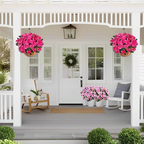 Artificial Impatiens Flowers in Pot for Outdoor 14 Inch Fake Plants - Image 5