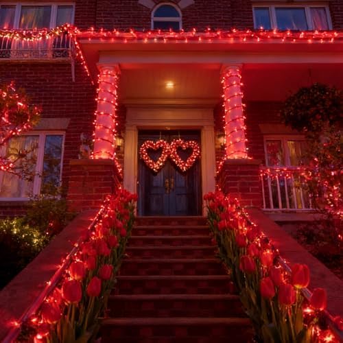 LAMPHOME 33ft 100 LED Red Valentine Lights, Connectable 16 Modes Valentine Room Light Indoor Plug-in, Clear Wire Red Christmas String Light Outdoor Waterproof for Valentine's Day Xmas Bedroom, Party - Image 2